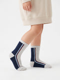 2-PACK of Boys Mid-Calf Retro Striped Cotton Socks - Beige/Black