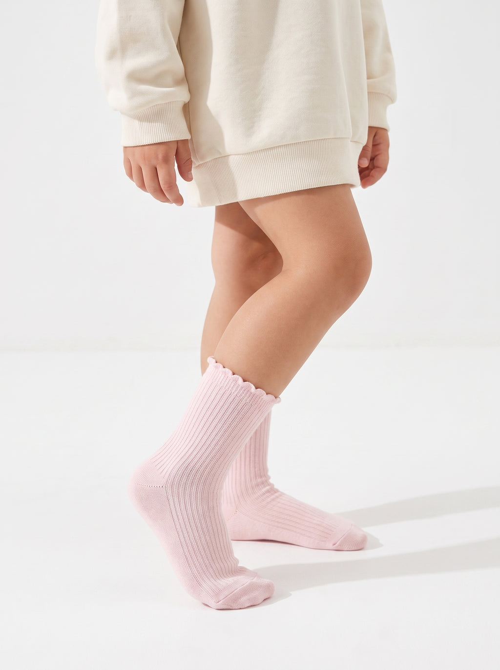 2-PACK of Girls Mid-Calf Polka dots and plain Cotton Socks- Pink/White