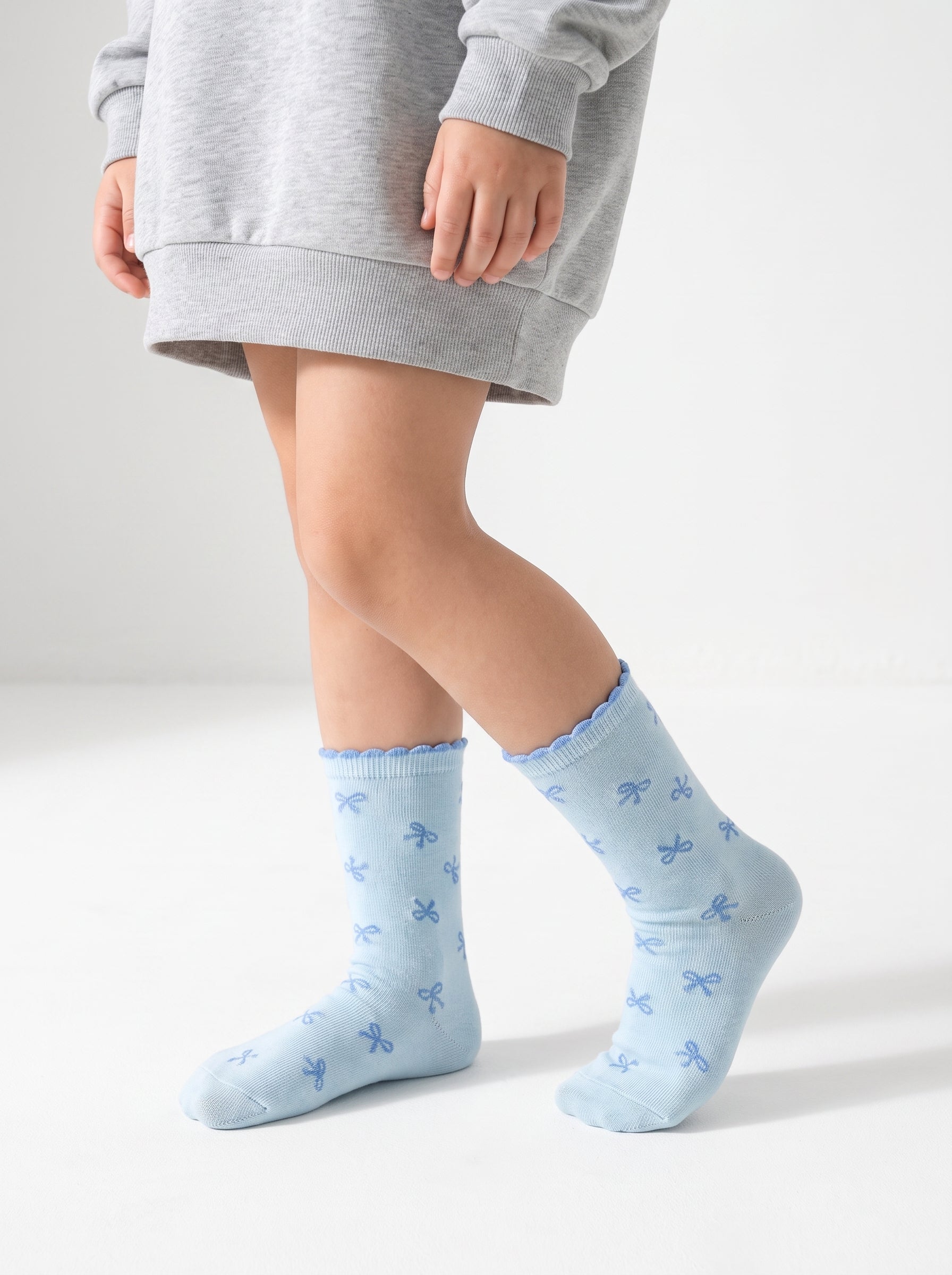 2-PACK of Girls Mid-Calf Bow pattern Cotton Socks - Pink and Mint