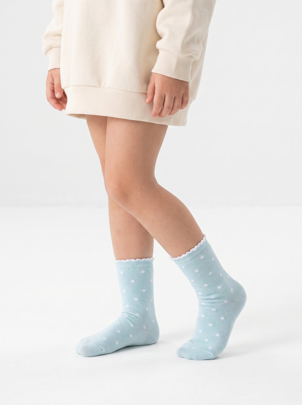 2-PACK of Girls Mid-Calf Polka dots and plain Cotton Socks- Yellow/Mint