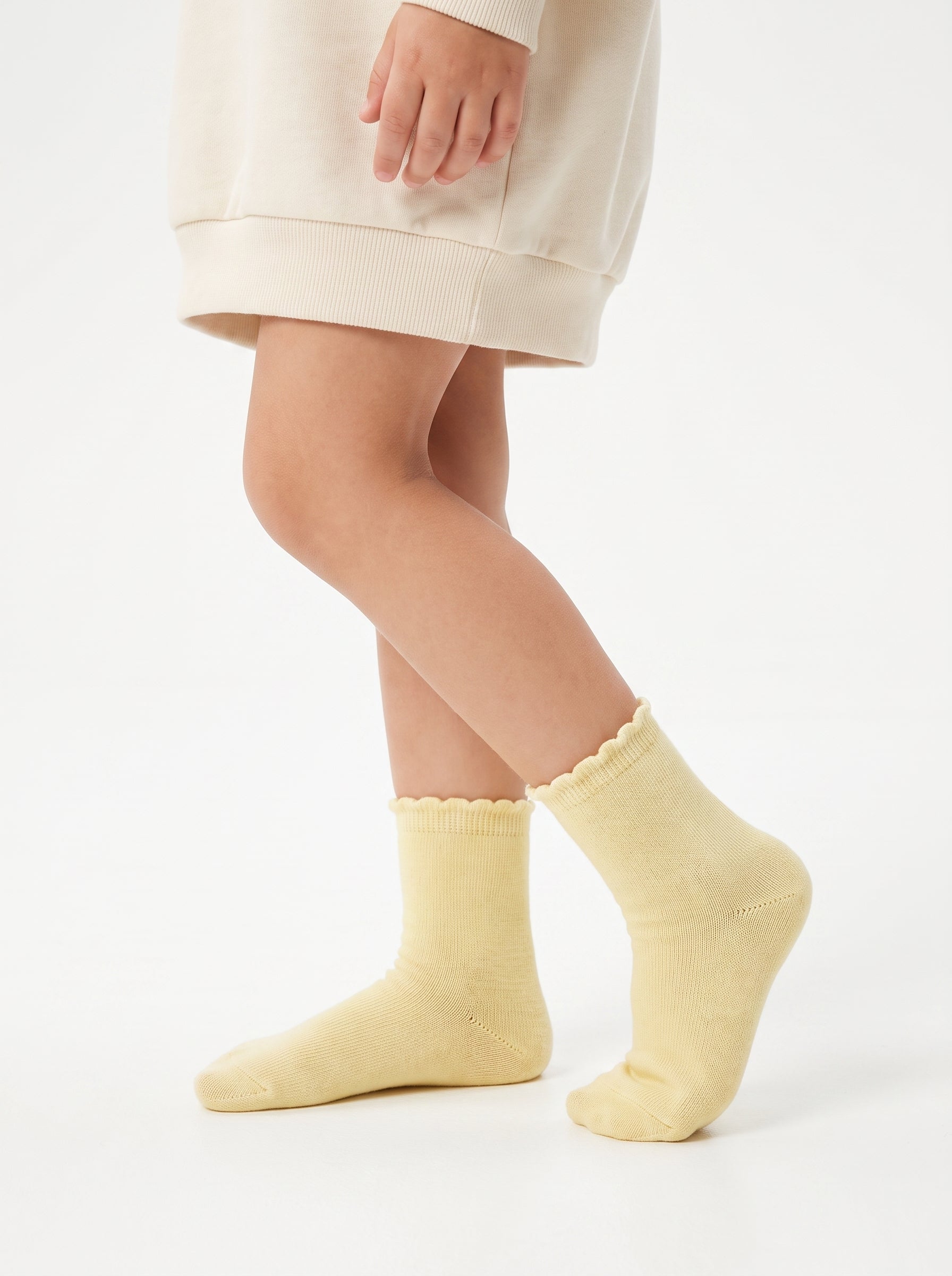 2-PACK of Girls Mid-Calf Polka dots and plain Cotton Socks- Yellow/Mint