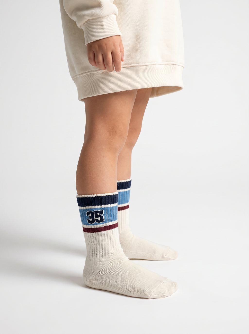 2-PACK of Boys Mid-Calf Retro Striped Cotton Socks - Beige/Black