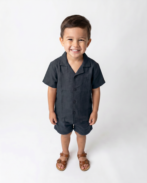 Boys linen set short sleeves shirt and short loose fit