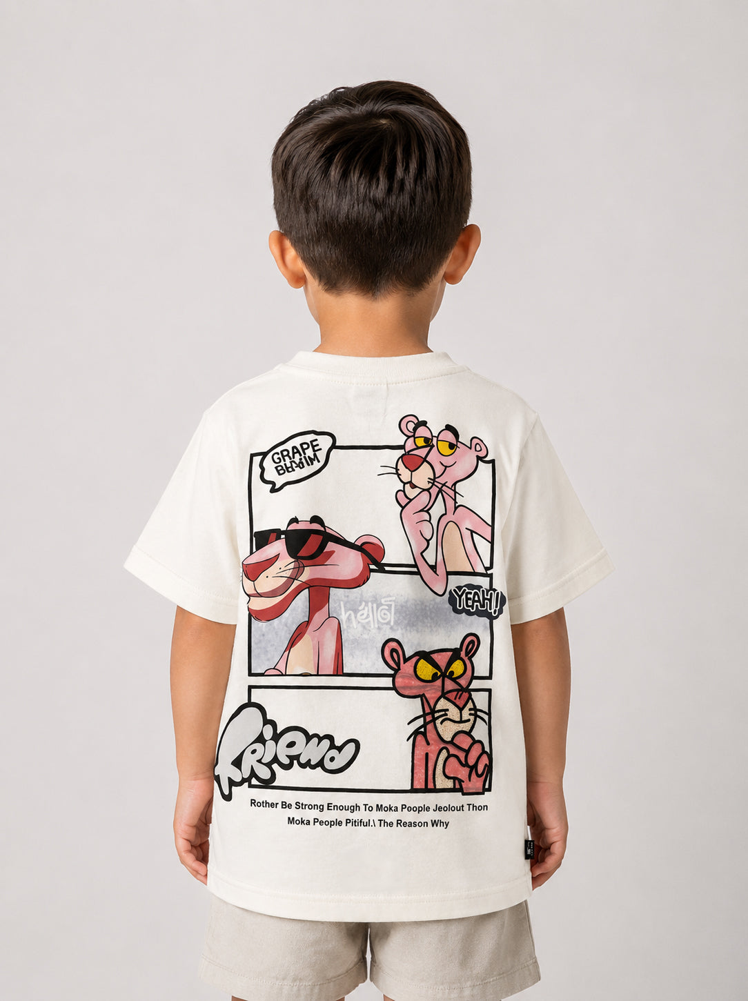 Boys short sleeves t.shirt with White color with back pink panther print
