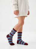 2-PACK of Boys Mid-Calf Retro Striped Cotton Socks - Jeans Blue/Burgundy