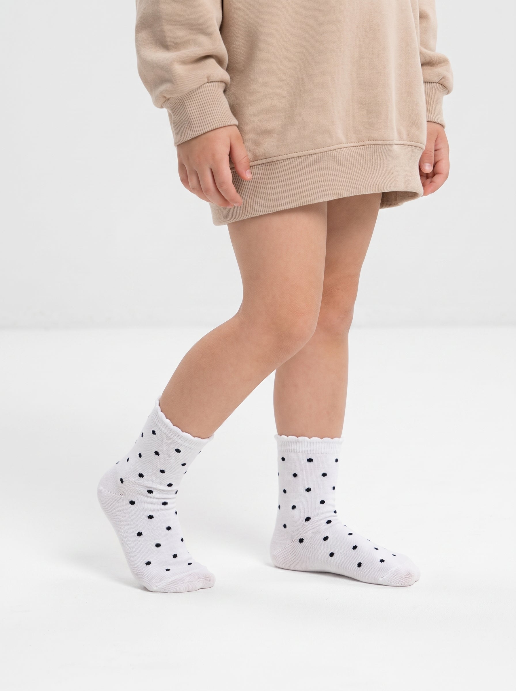 2-PACK of Girls Mid-Calf Polka dots and plain Cotton Socks- Pink/White