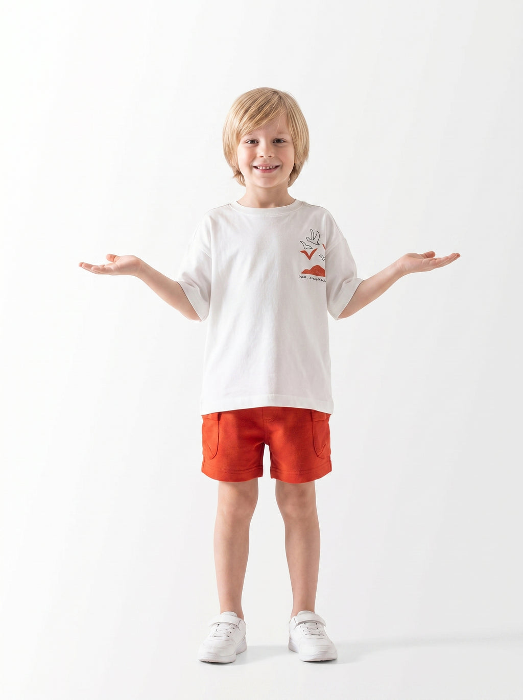 Boys Set 2 Pieces, Embroidered Back-Print T-Shirt with Cargo Shorts