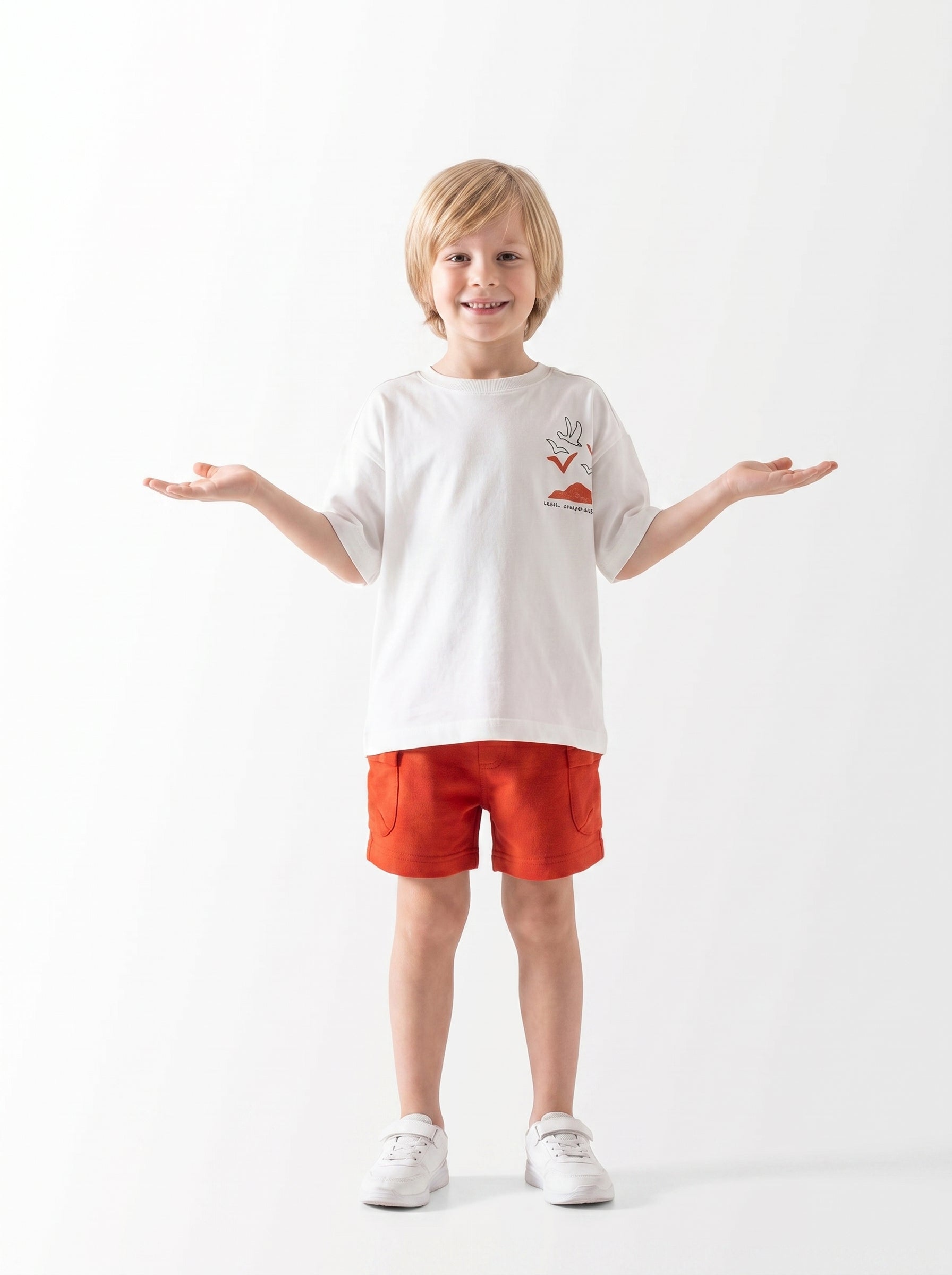 Boys Set 2 Pieces, Embroidered Back-Print T-Shirt with Cargo Shorts