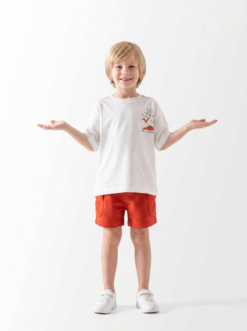 Boys Set 2 Pieces, Embroidered Back-Print T-Shirt with Cargo Shorts