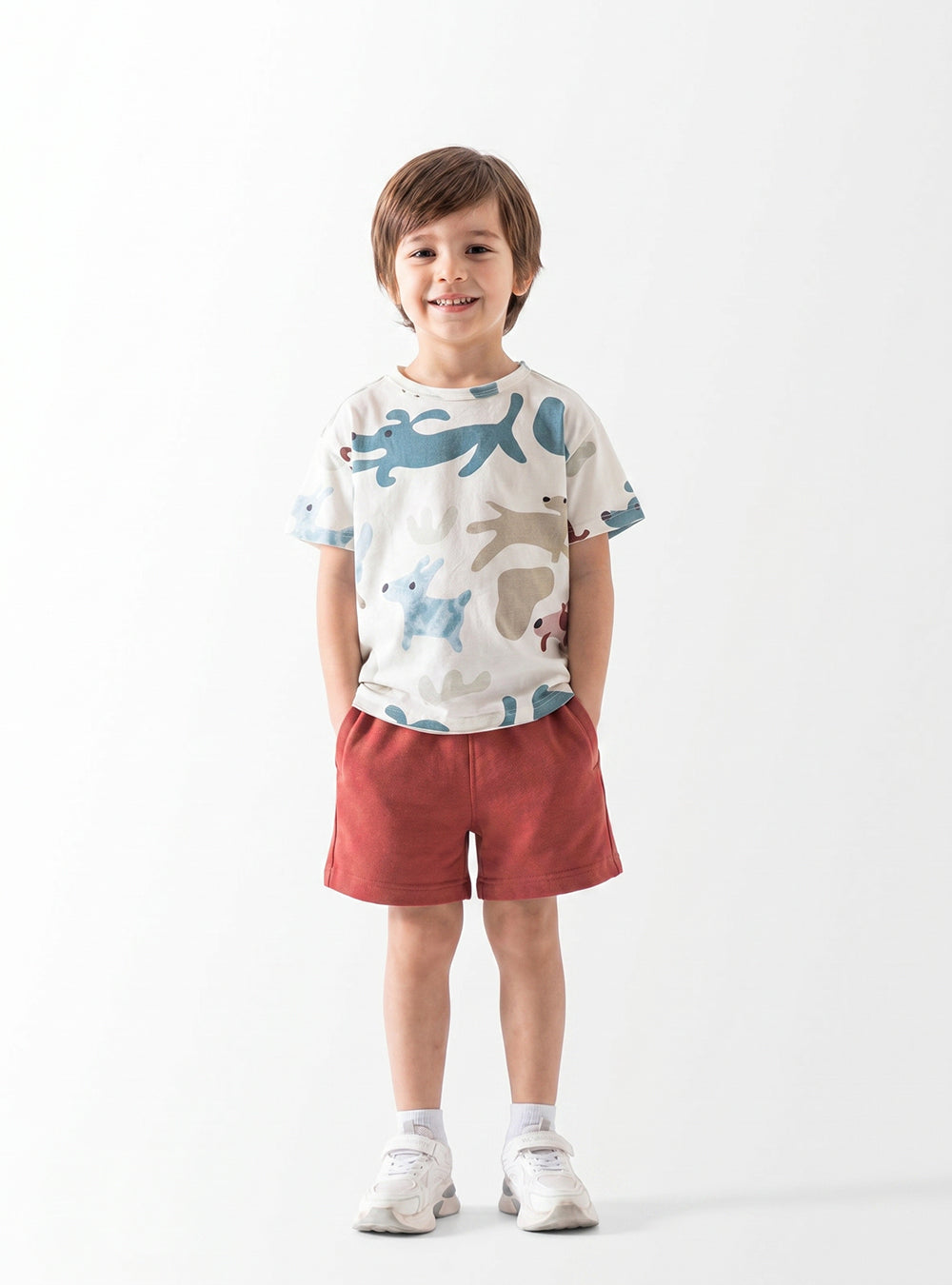 Boys Set 2 Pieces, Printed T-Shirt with Comfy Shorts, Unfinished Hem