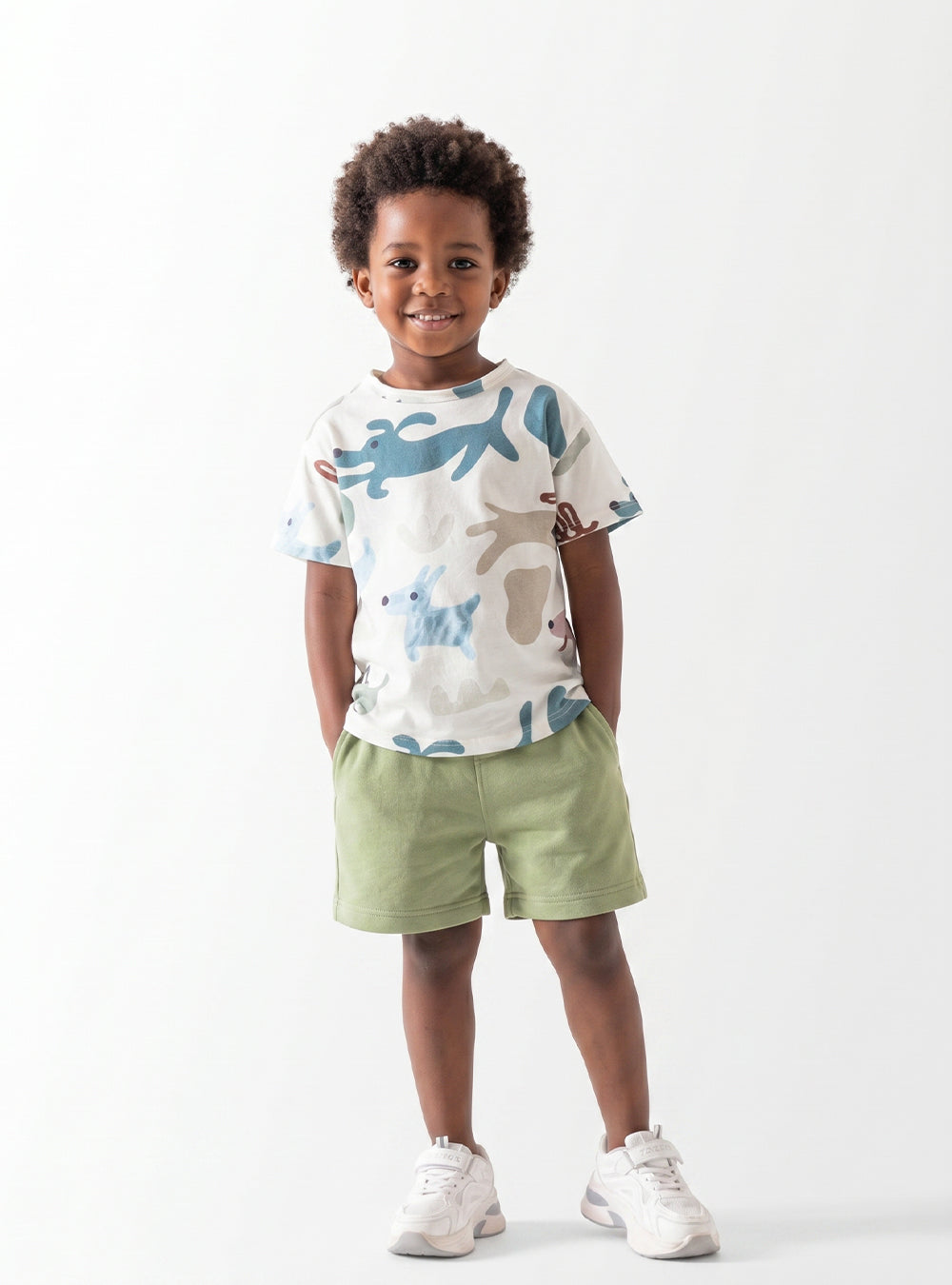 Boys Set 2 Pieces, Printed T-Shirt with Comfy Shorts, Unfinished Hem