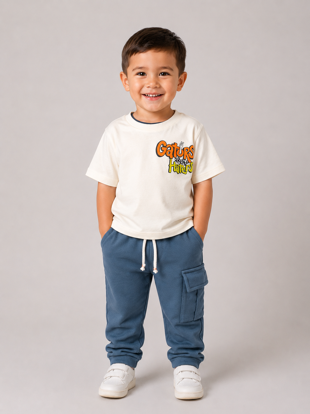 Boys set printed tshirt short sleeves with cargo cotton Pant