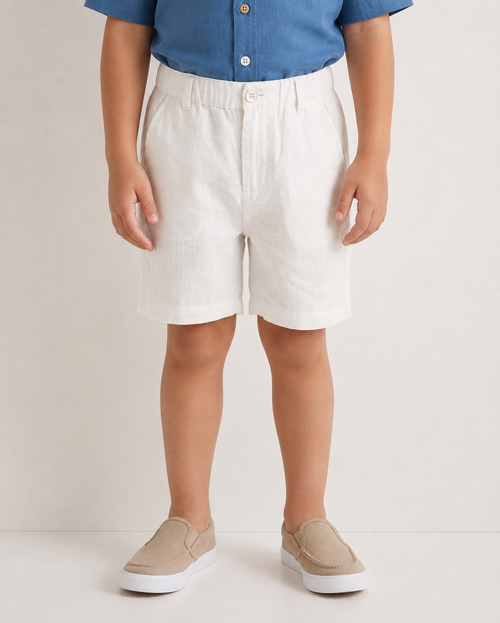 Boys linen short loose Fit - White front