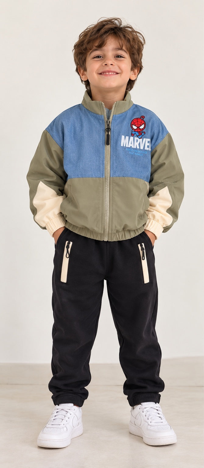 Boys’ Marvel Waterproof Denim Jacket – Zipper Closure
