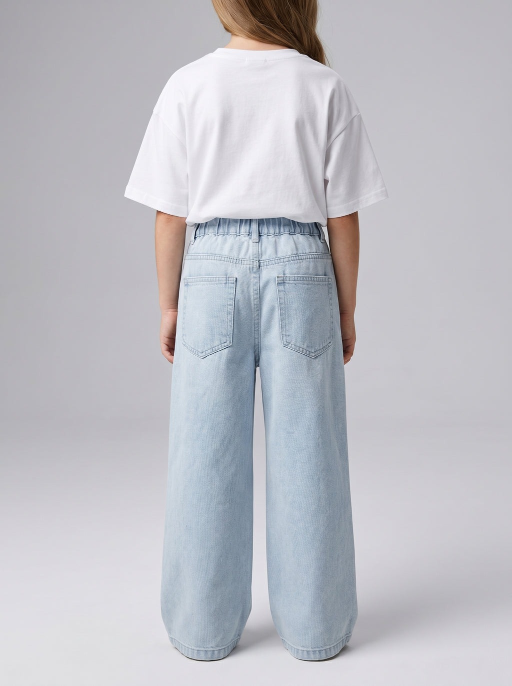 Girls jeans pant with decorative belted waist