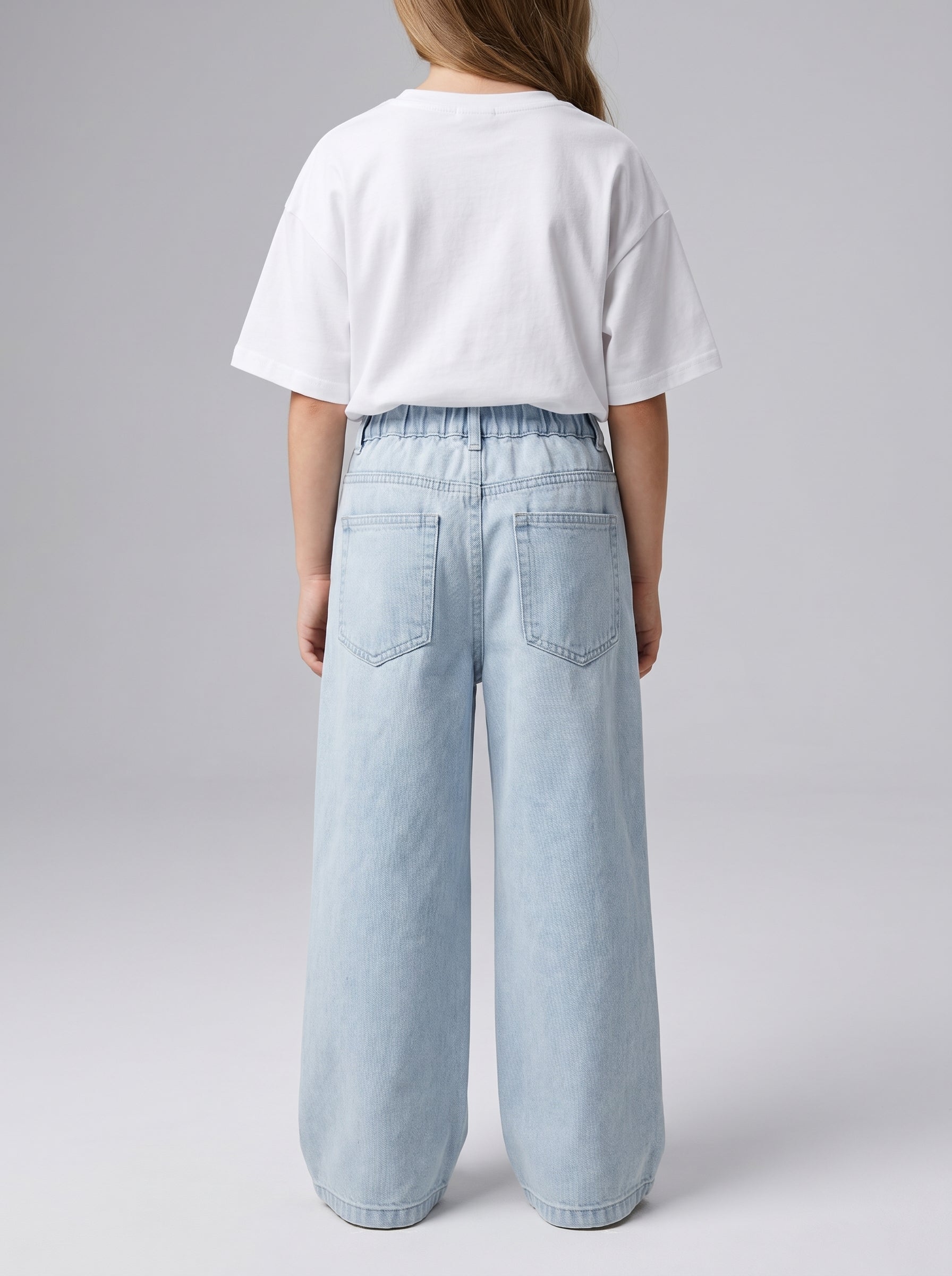 Girls jeans pant with decorative belted waist