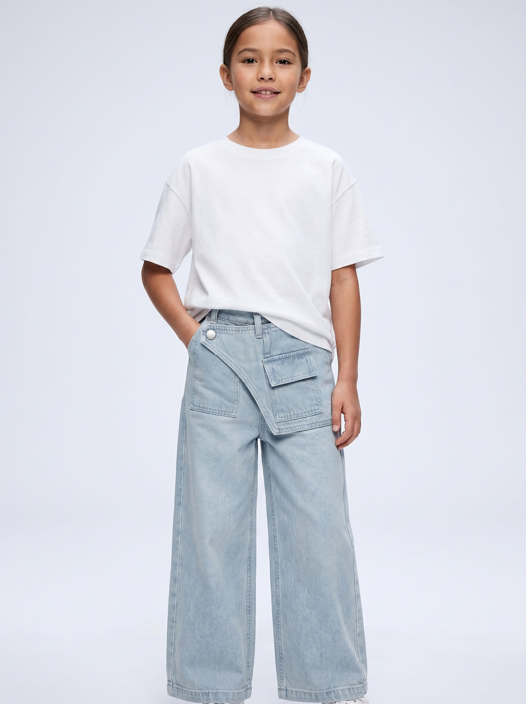 Girls jeans pant with decorative belted waist