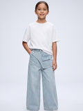 Girls jeans pant with decorative belted waist