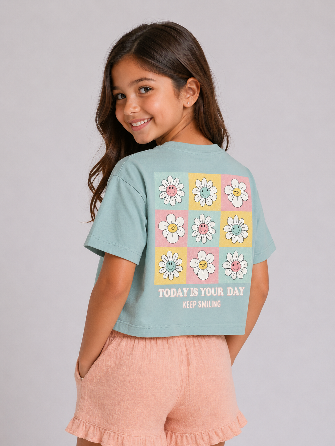 Girls boxy tshirt oversize with back flower print