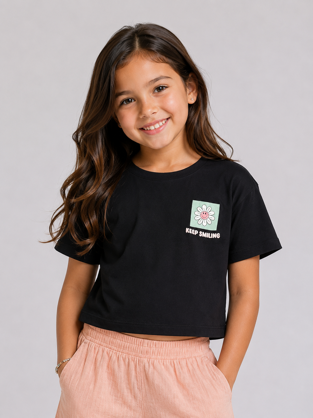 Girls boxy tshirt oversize with back flower print