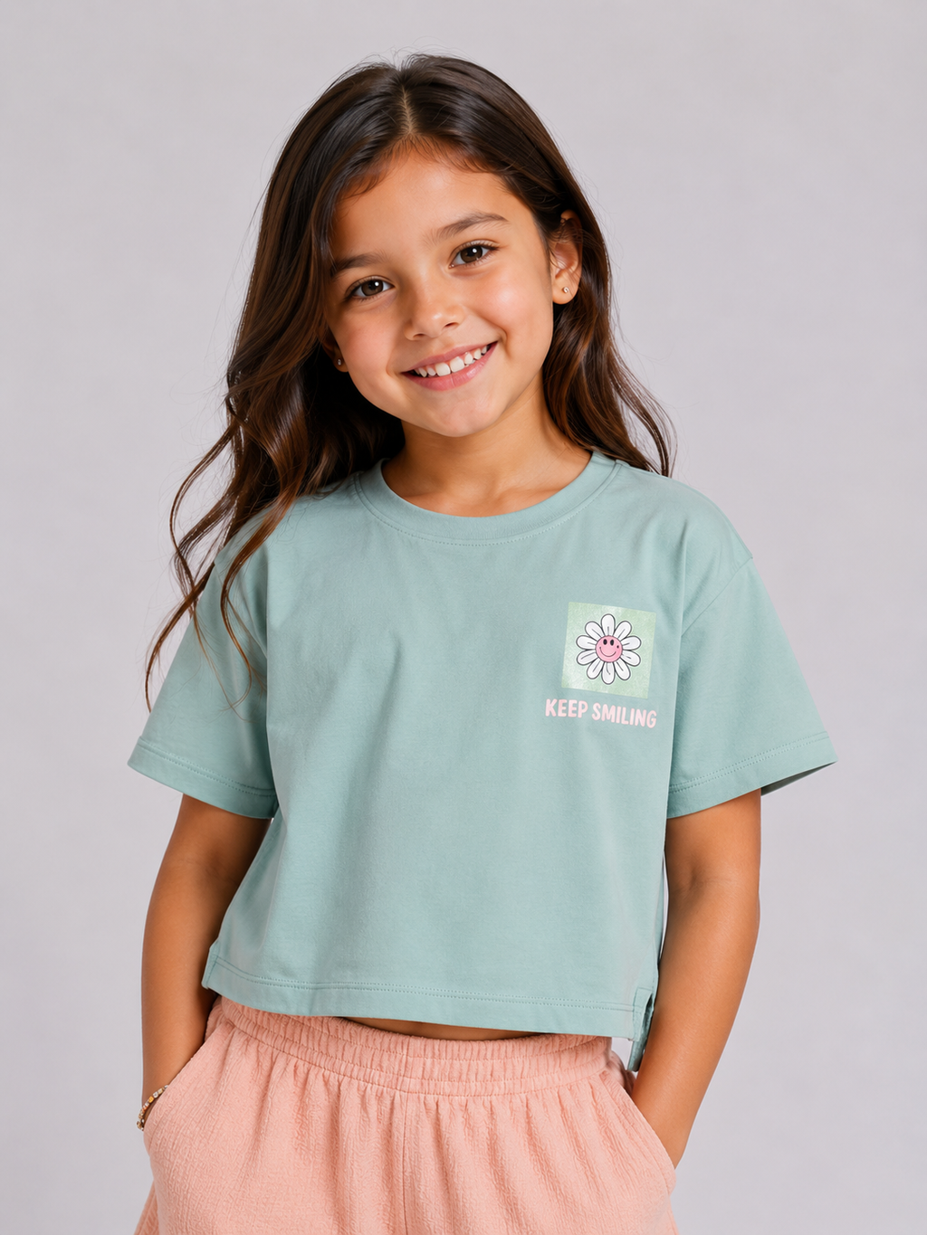 Girls boxy tshirt oversize with back flower print
