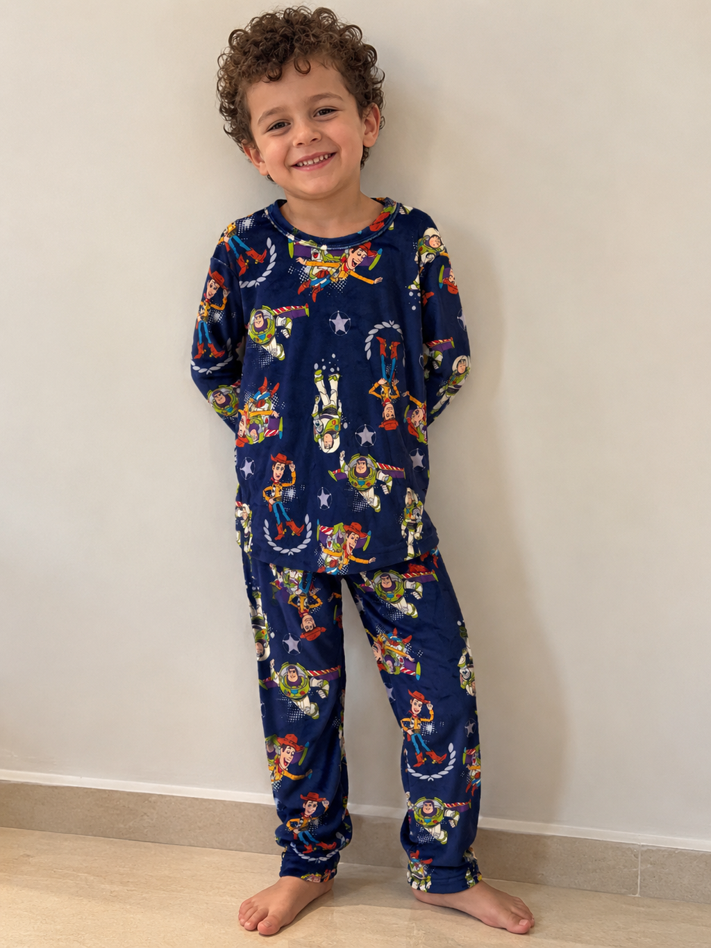 Soft Velvet-Feel Kids Winter Pajama Set- Toy story pattern