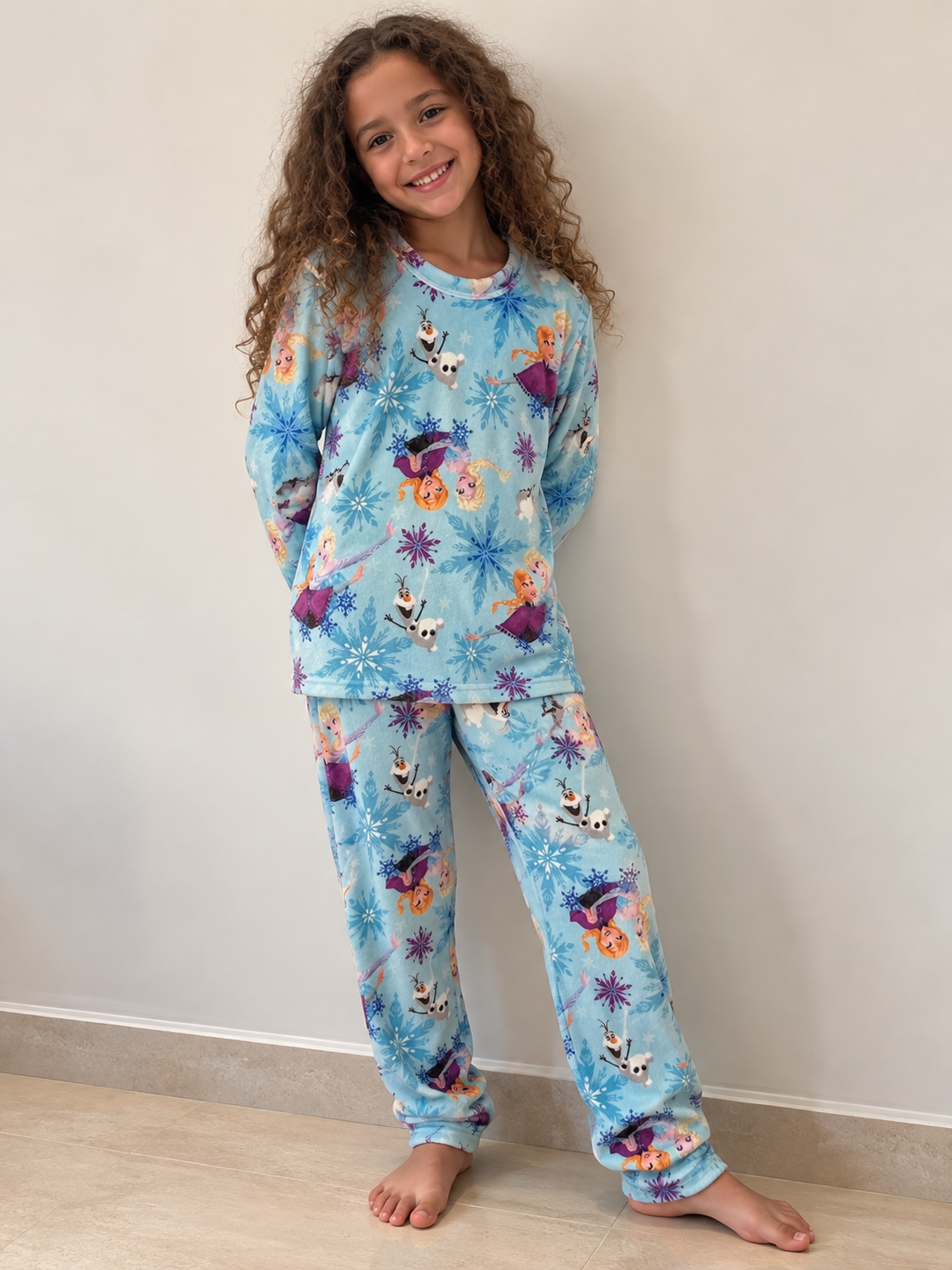 Soft Velvet-Feel Kids Winter Pajama Set- Elsa pattern