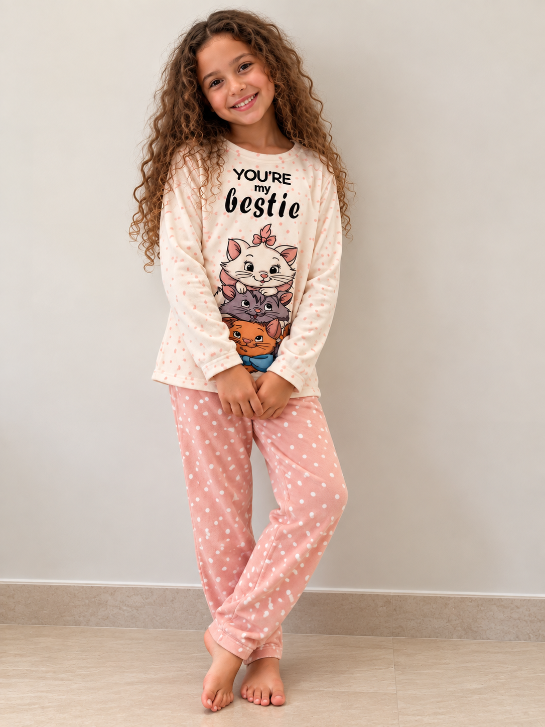 Soft Velvet-Feel Kids Winter Pajama Set- kitty pattern
