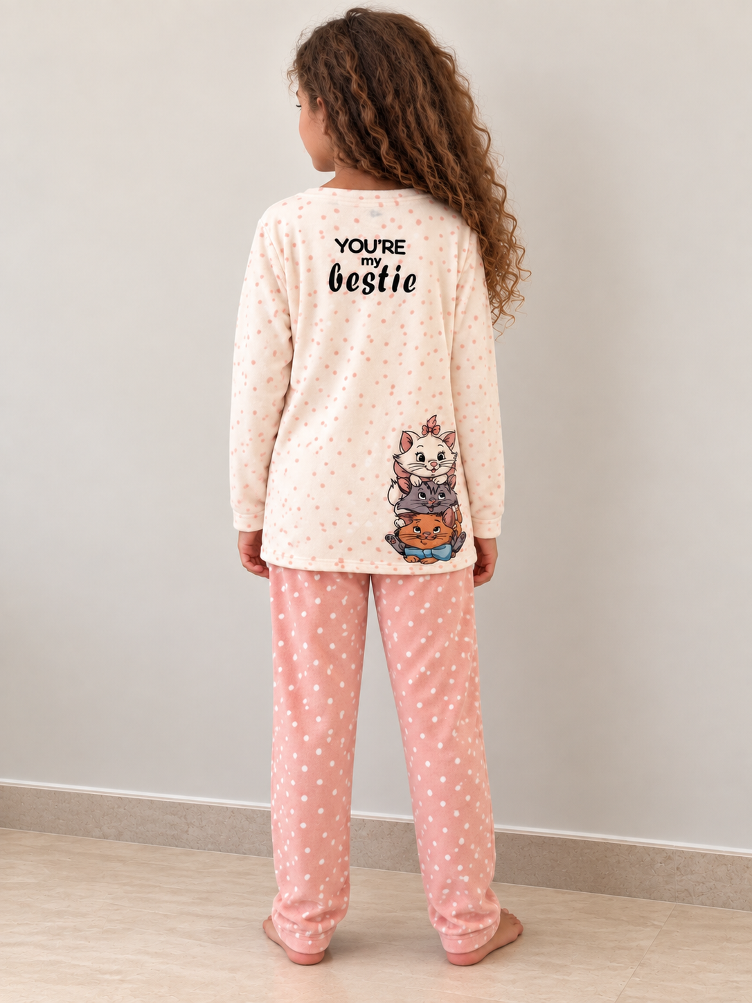 Soft Velvet-Feel Kids Winter Pajama Set- kitty pattern