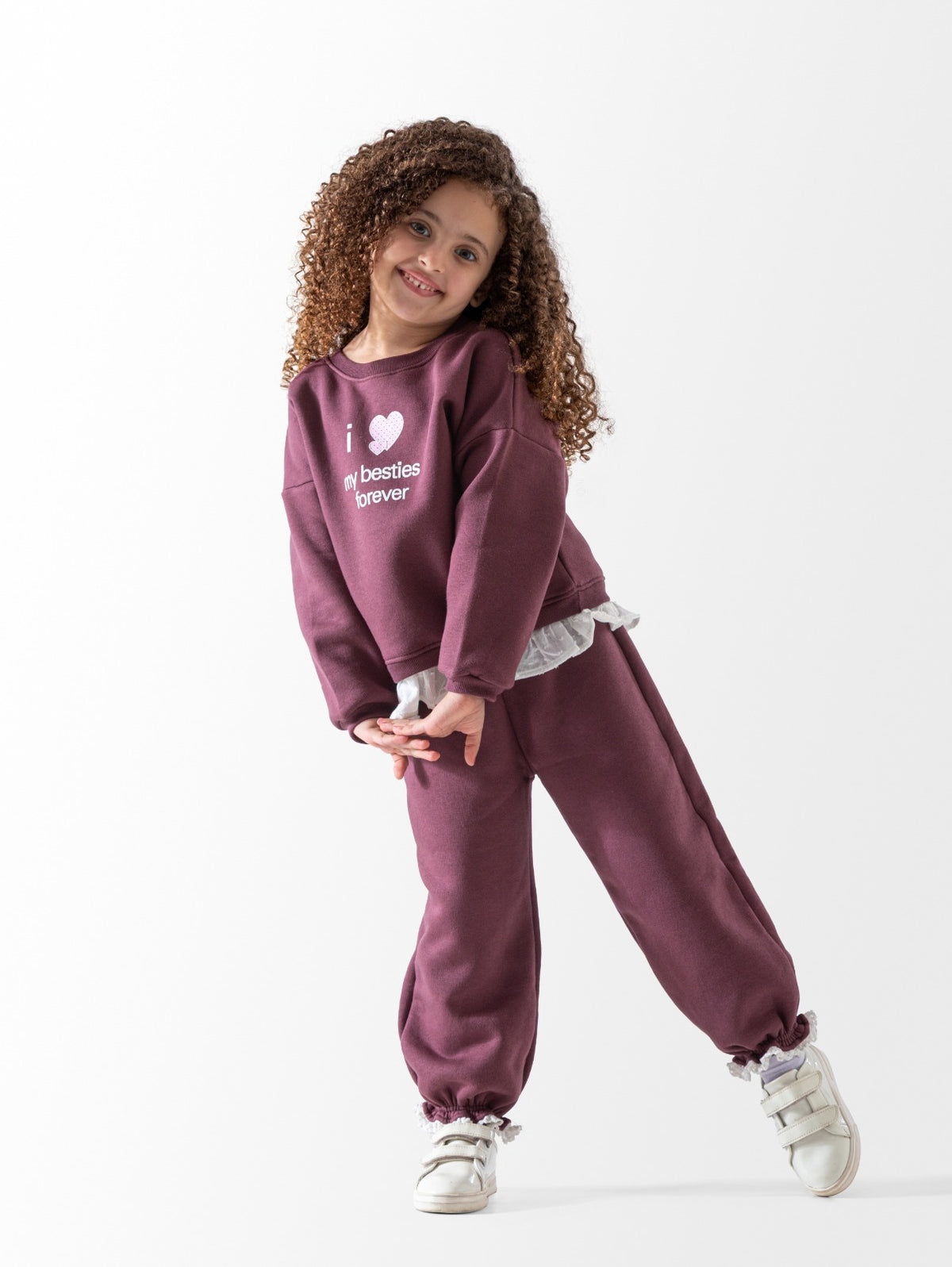 Girls set, Sweatshirt with white layer and comfy sweatpants