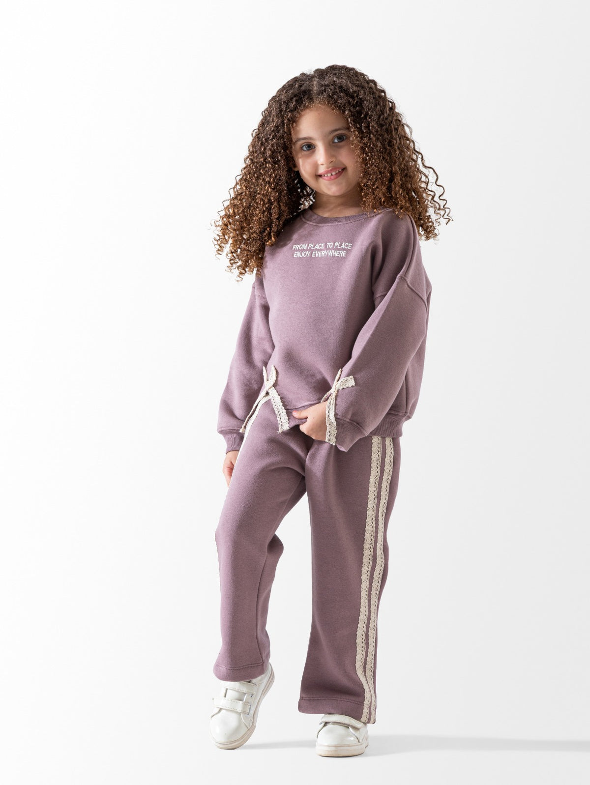 Girls Lace Detail Fleece Set, Sweatshirt and sweatpants