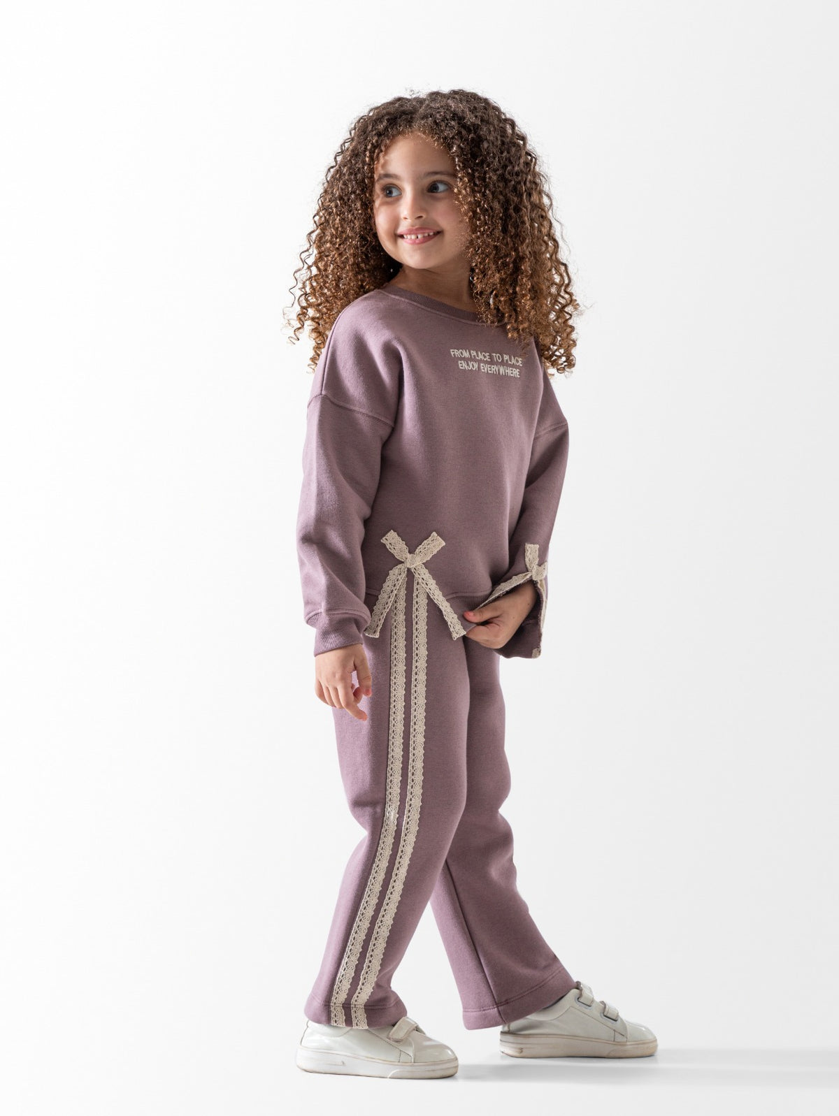 Girls Lace Detail Fleece Set, Sweatshirt and sweatpants