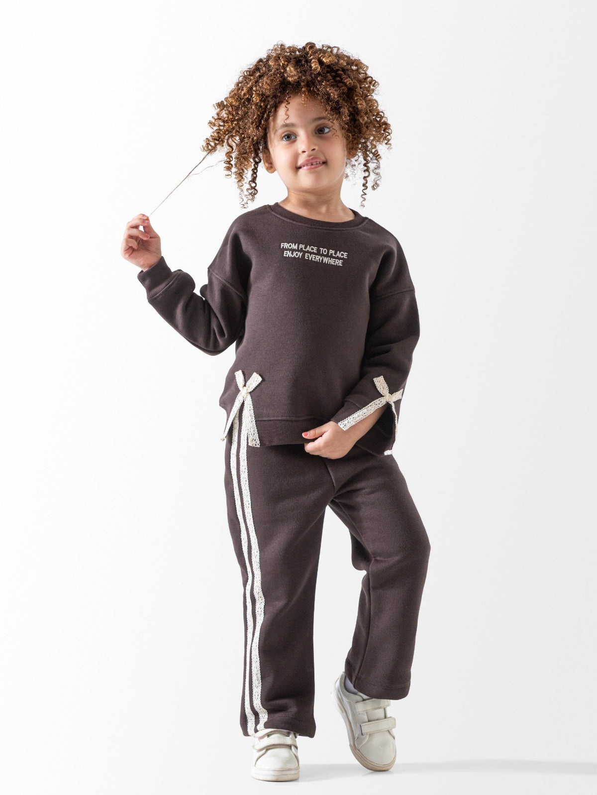 Girls Lace Detail Fleece Set, Sweatshirt and sweatpants