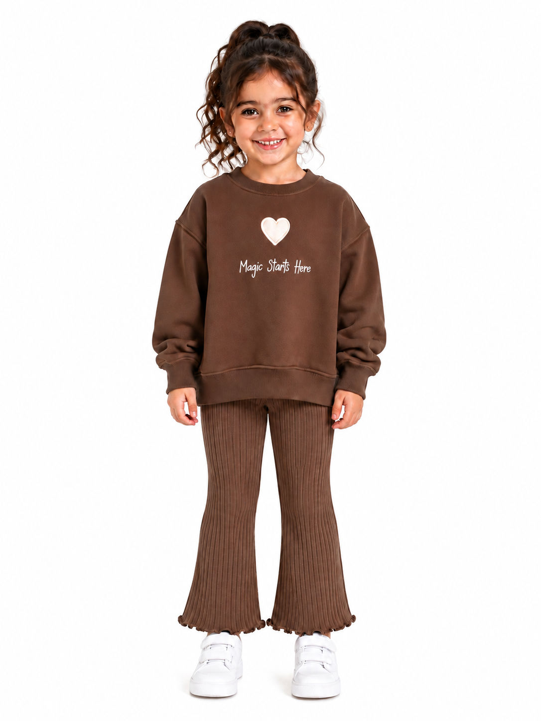 “Magic Starts Here” Ribbed Flare Set, melton sweatshirt and pant
