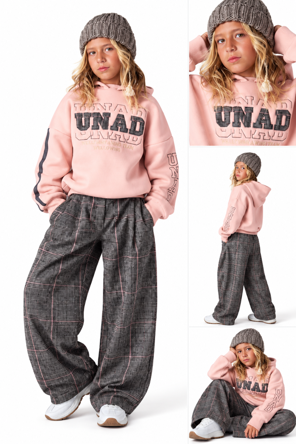 Girls’ Pink Graphic Hoodie & Wide-Leg Pants Set – UNAD