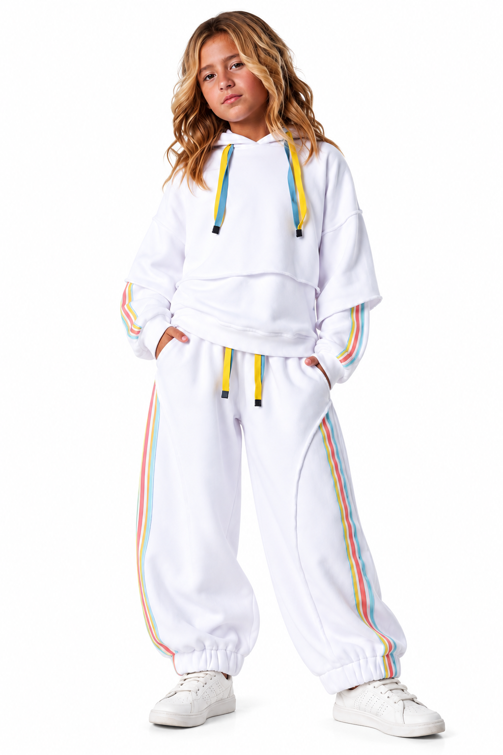 Girls’ colorful Stripe Oversized Hoodie & Jogger Set –  sweatshirt and trouser