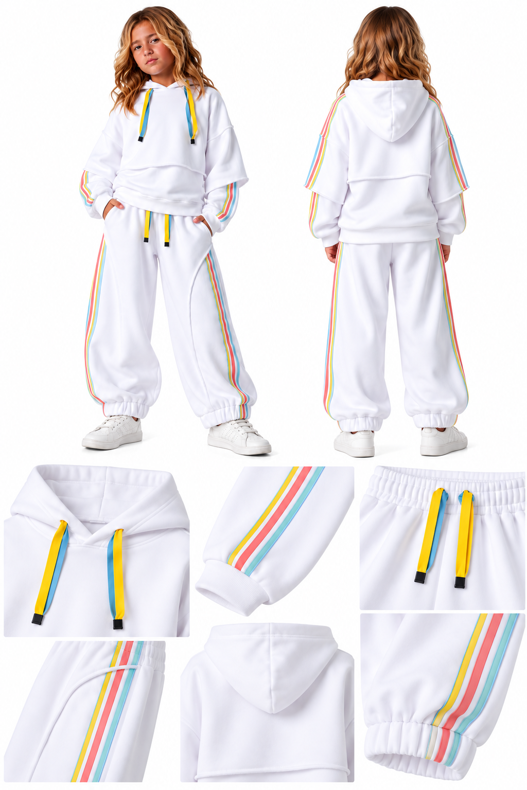 Girls’ colorful Stripe Oversized Hoodie & Jogger Set –  sweatshirt and trouser