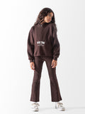 Girls’ New York Half-Zip Sweatshirt & Flared Pants Set – Brown