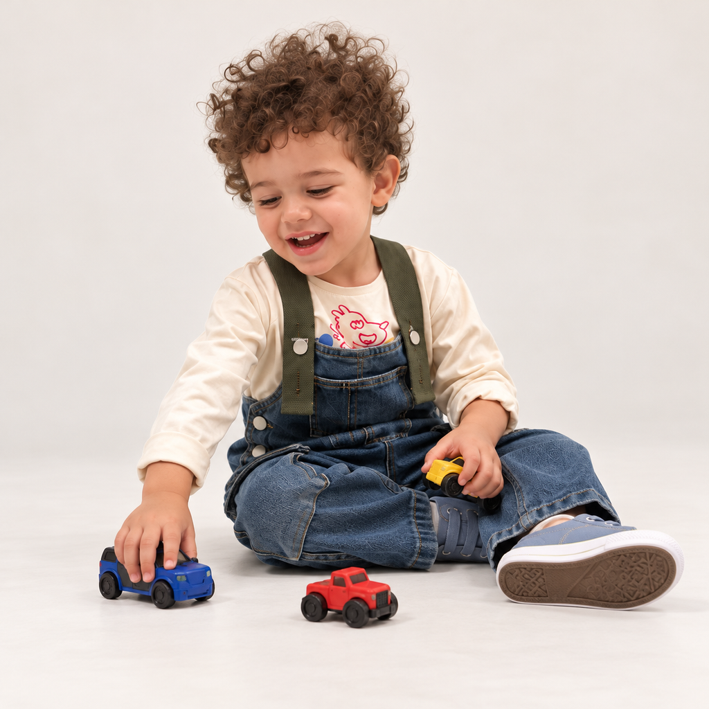 Kids jumpsuit jeans with olive strap, Loose fit boys and girls