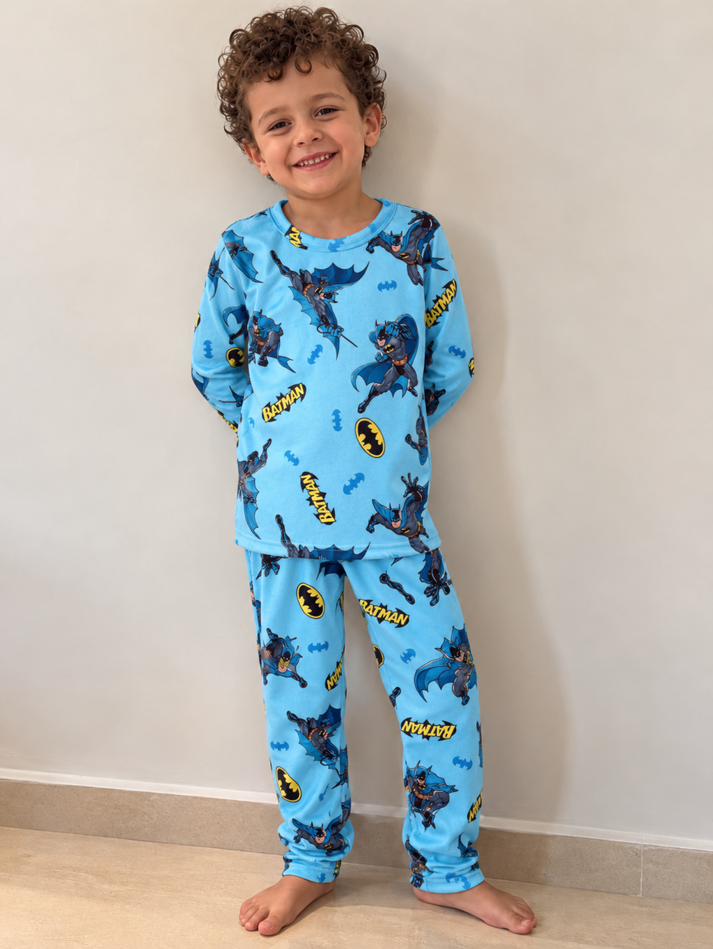 Soft Velvet-Feel Kids Winter Pajama Set- Batman pattern
