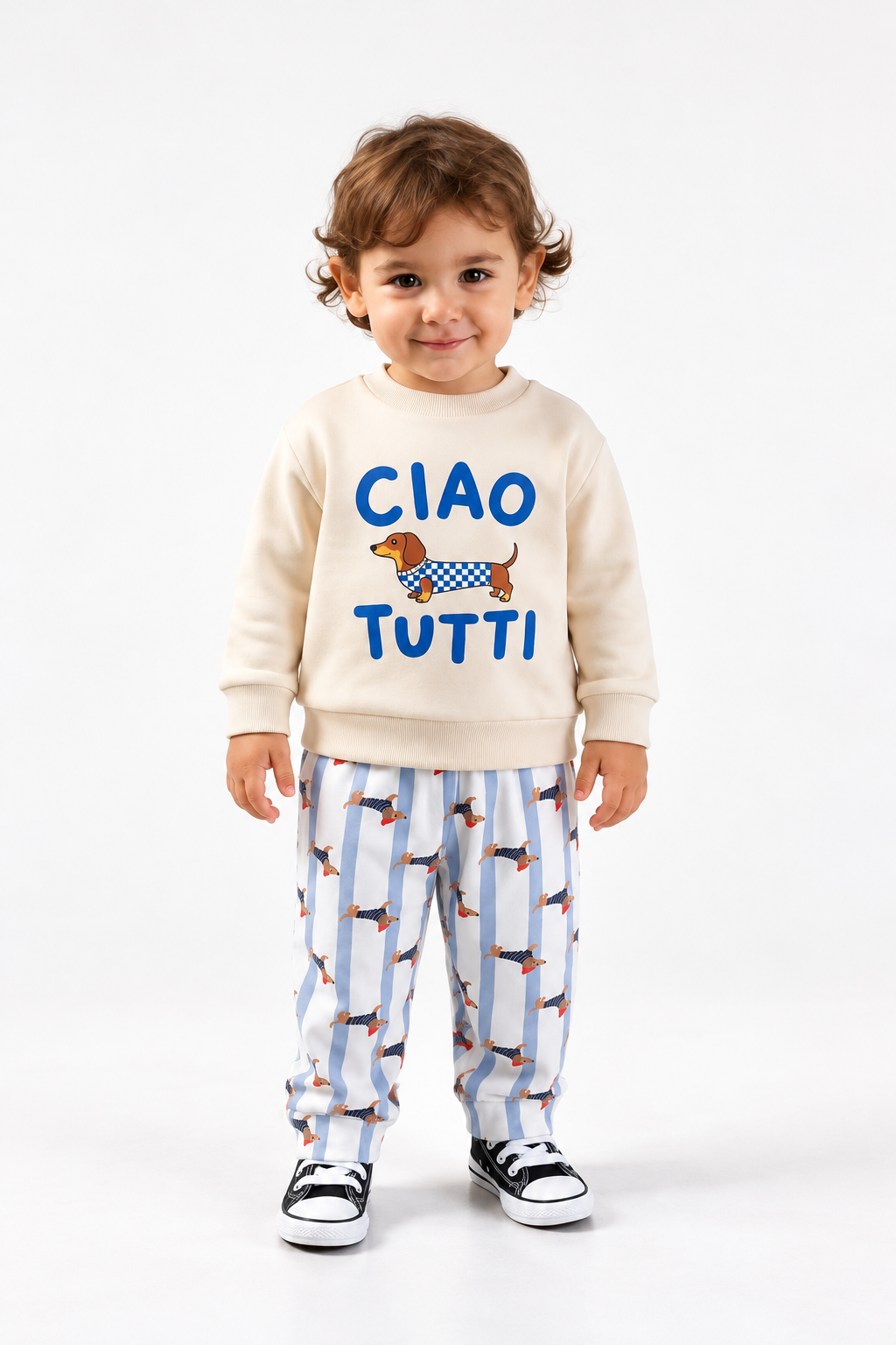 Boys CIAO TUTTI Sweatshirt & Dog Print Striped Pants Set