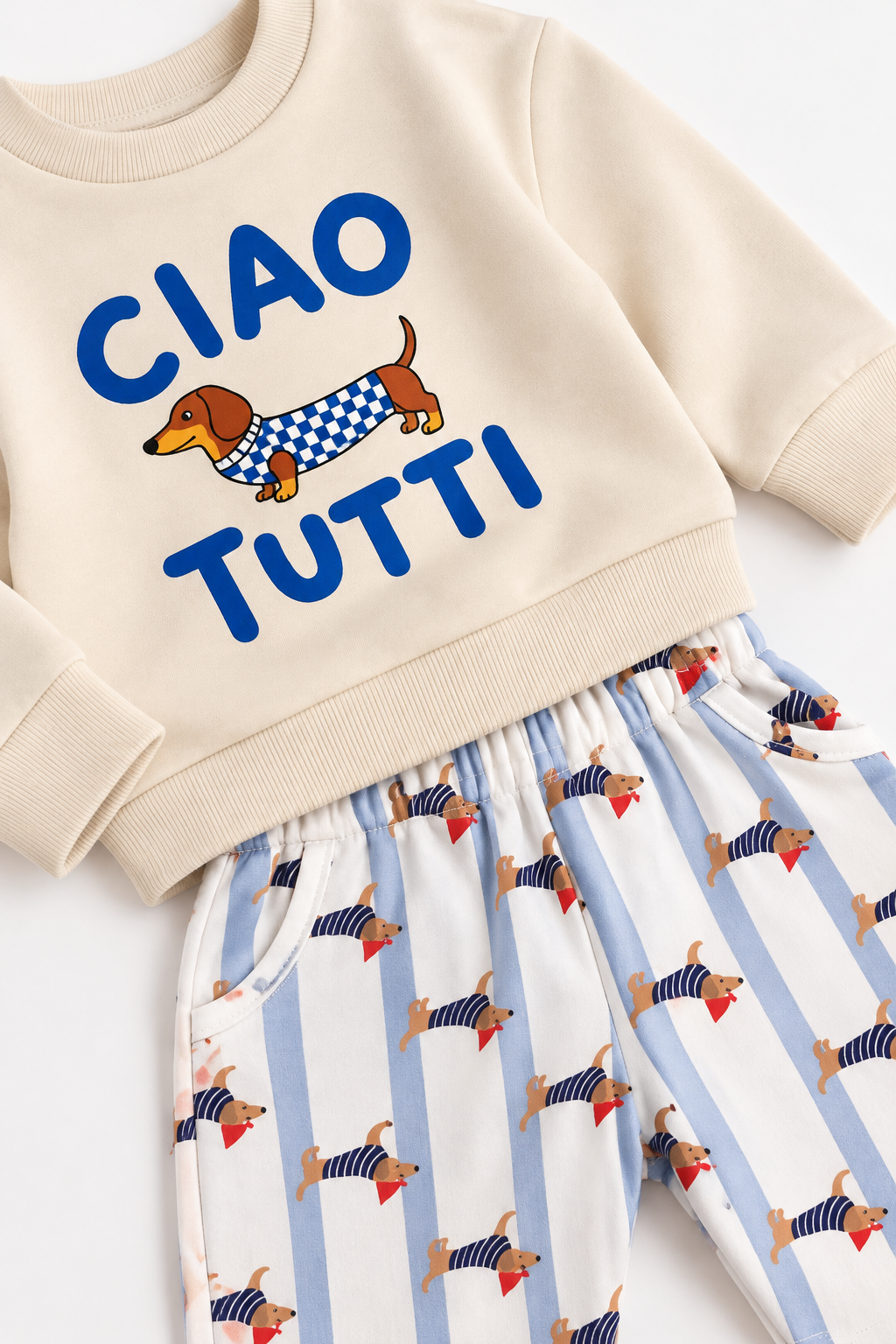 Boys CIAO TUTTI Sweatshirt & Dog Print Striped Pants Set