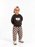 Boys Cow Print Sweatshirt & Checkered Jogger Pants Set