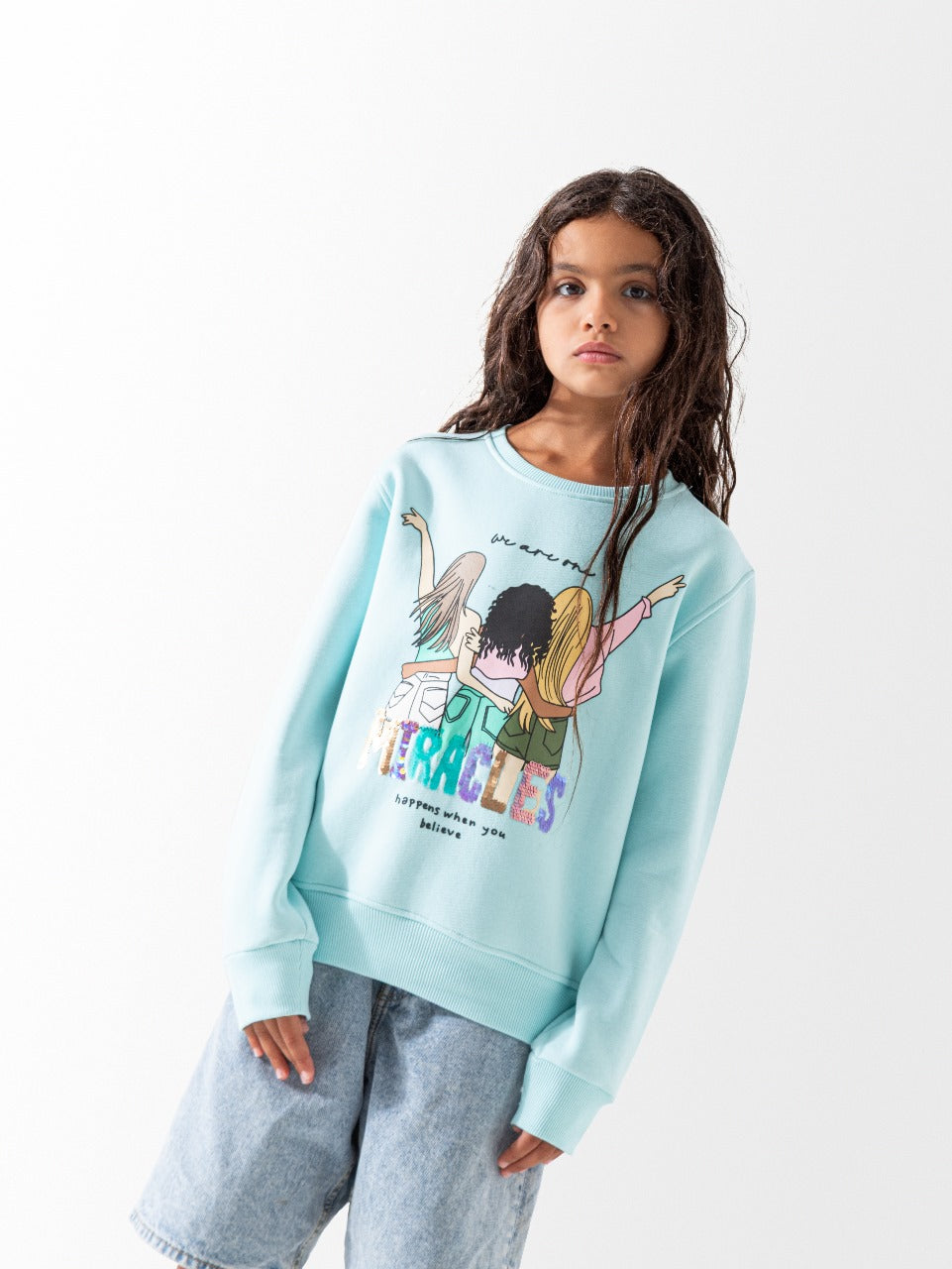 Girls’ “We Are More” Printed Sweatshirt – Fleece Interior