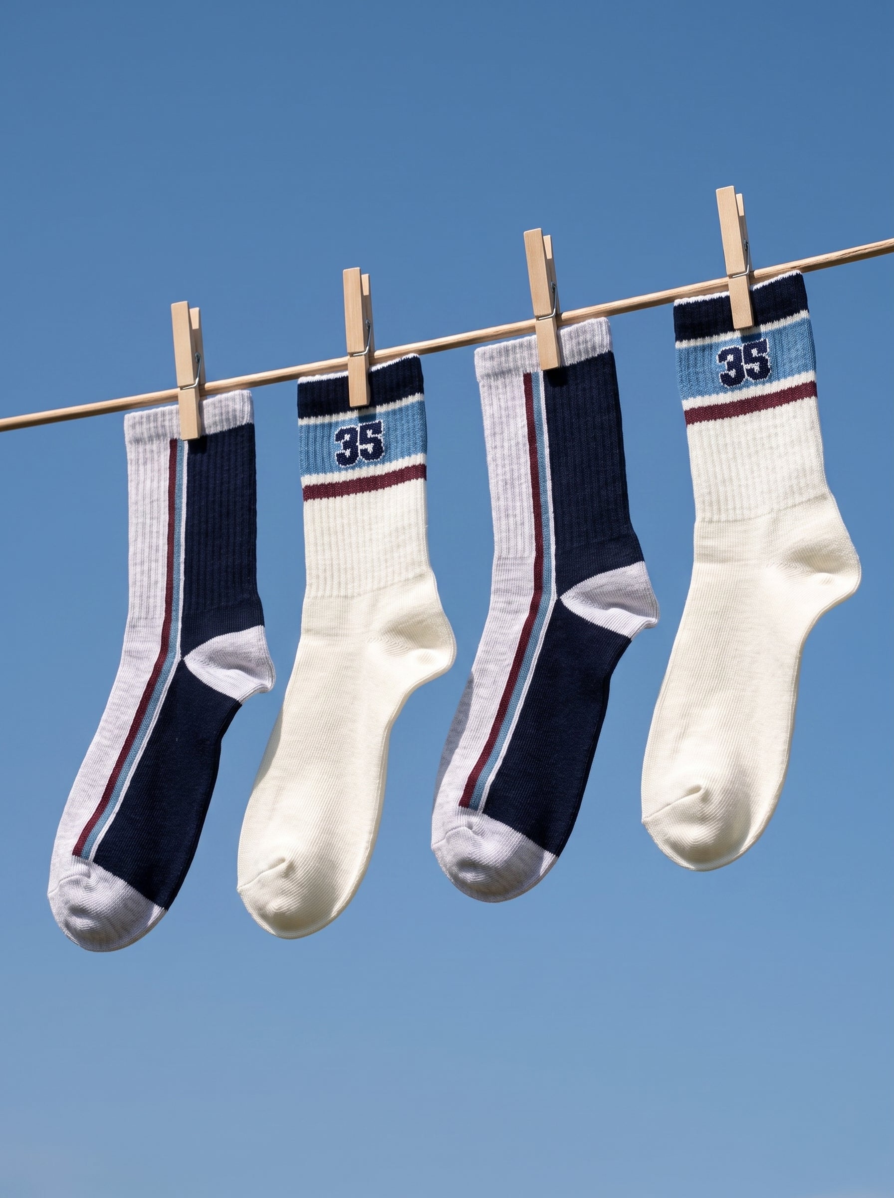 2-PACK of Boys Mid-Calf Retro Striped Cotton Socks - Beige/Black