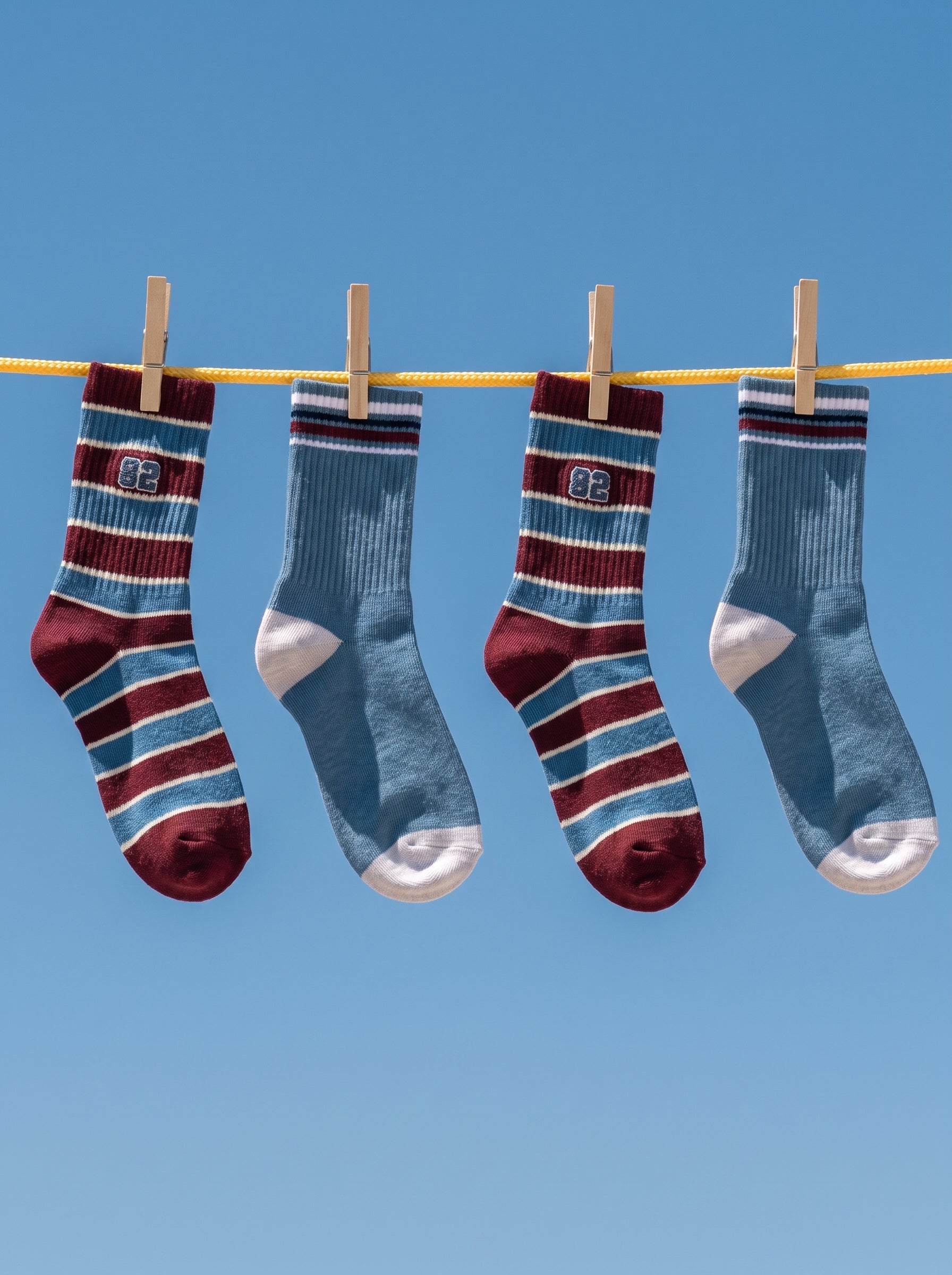 2-PACK of Boys Mid-Calf Retro Striped Cotton Socks - Jeans Blue/Burgundy