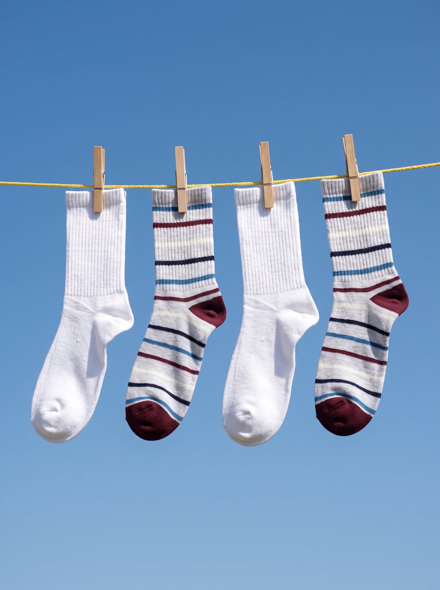 2-PACK of Boys Mid-Calf Retro Striped Cotton Socks and plain - Grey/White