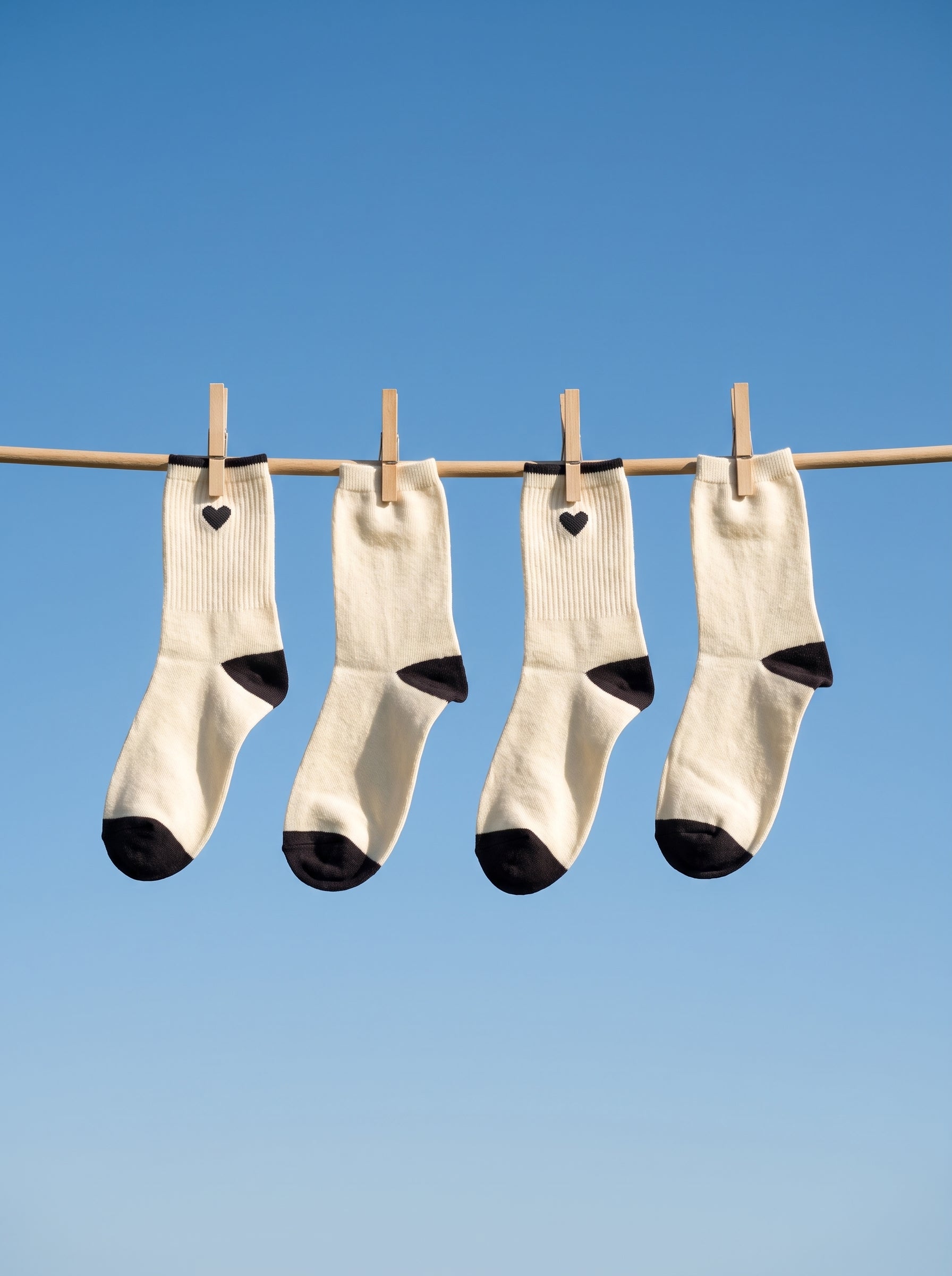 2-PACK of Girls Mid-Calf heart black and Offwhite Cotton Socks- Offwhite/Black