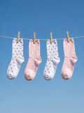 2-PACK of Girls Mid-Calf Polka dots and plain Cotton Socks- Pink/White