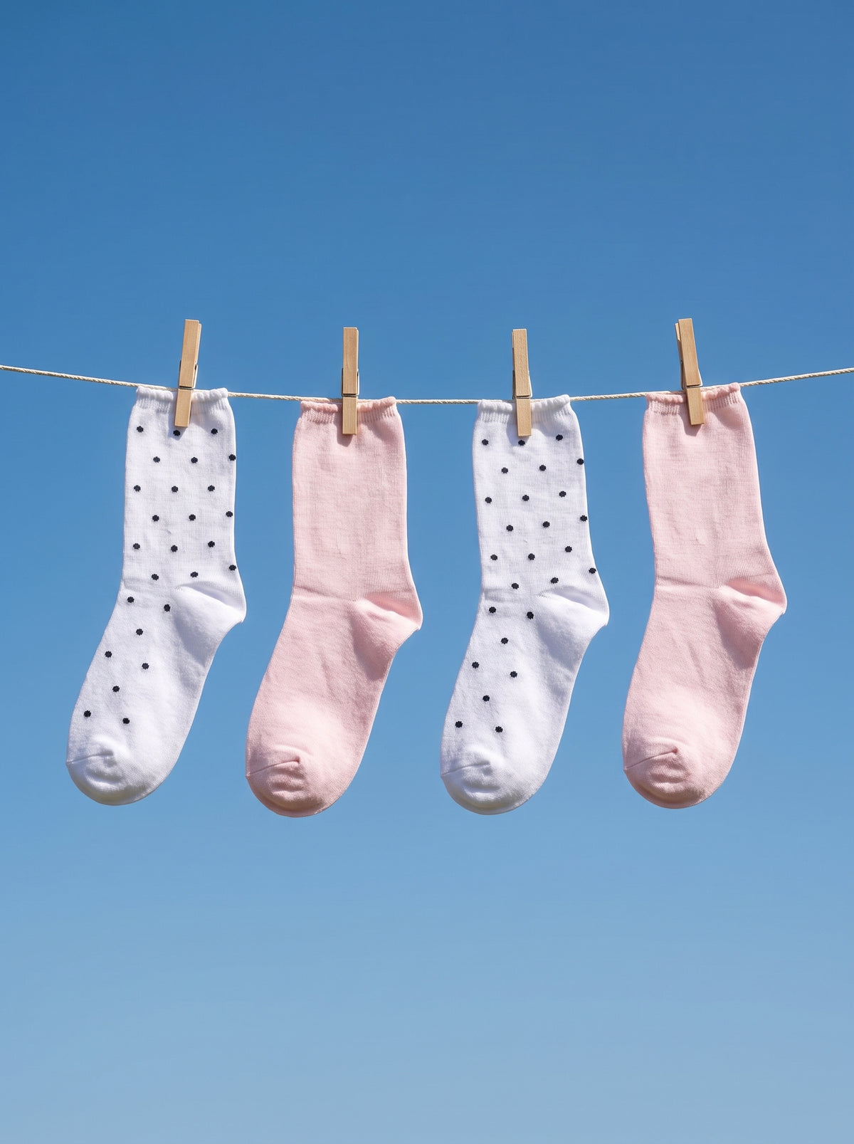 2-PACK of Girls Mid-Calf Polka dots and plain Cotton Socks- Pink/White